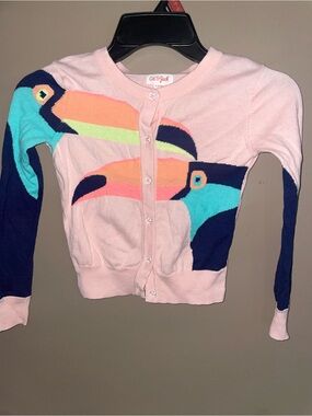 Cat & Jack Pink Toucan Button-Front Cardigan with Teal & Navy Accents Sz 6